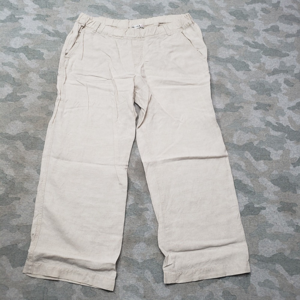 Allen Allen Pants Womens‎ Medium Beige 100% Linen Pockets Pull On